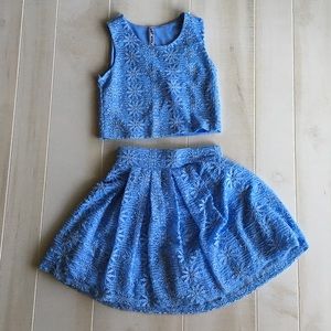 Light blue lace crop tank top and skirt set